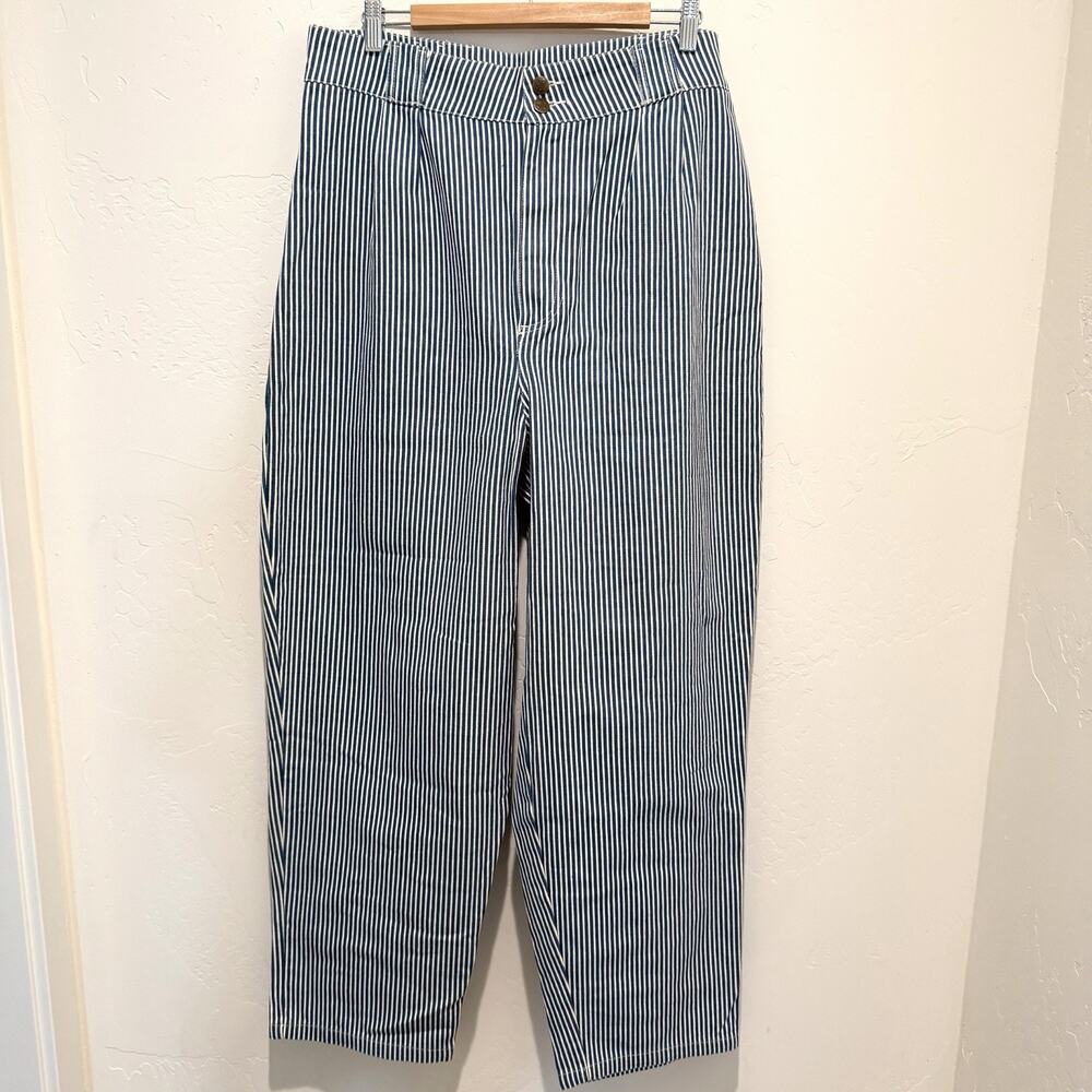 Lucy & Yak Addison Jeans Balloon Leg High Waist Womens 38X32 Blue Stripe 38